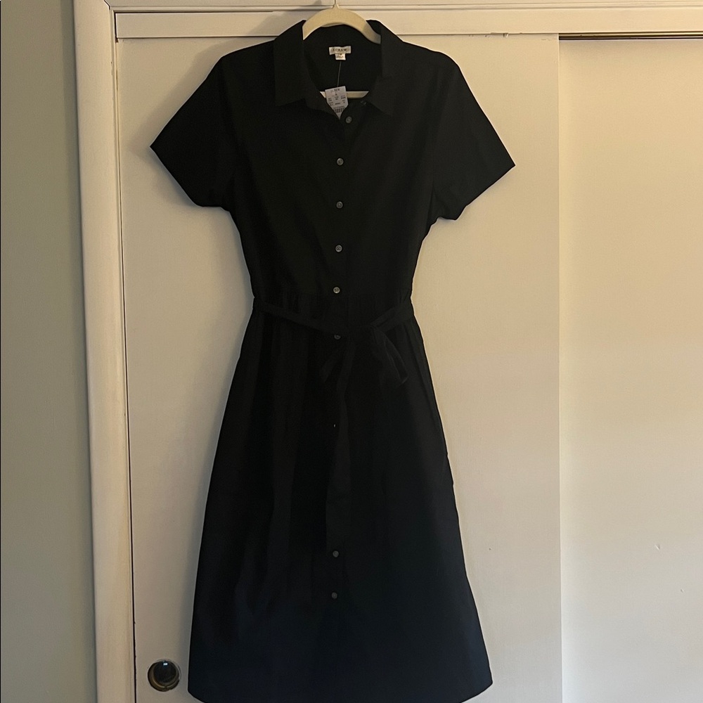 J. Crew Black Short-Sleeve Midi Shirt Dress